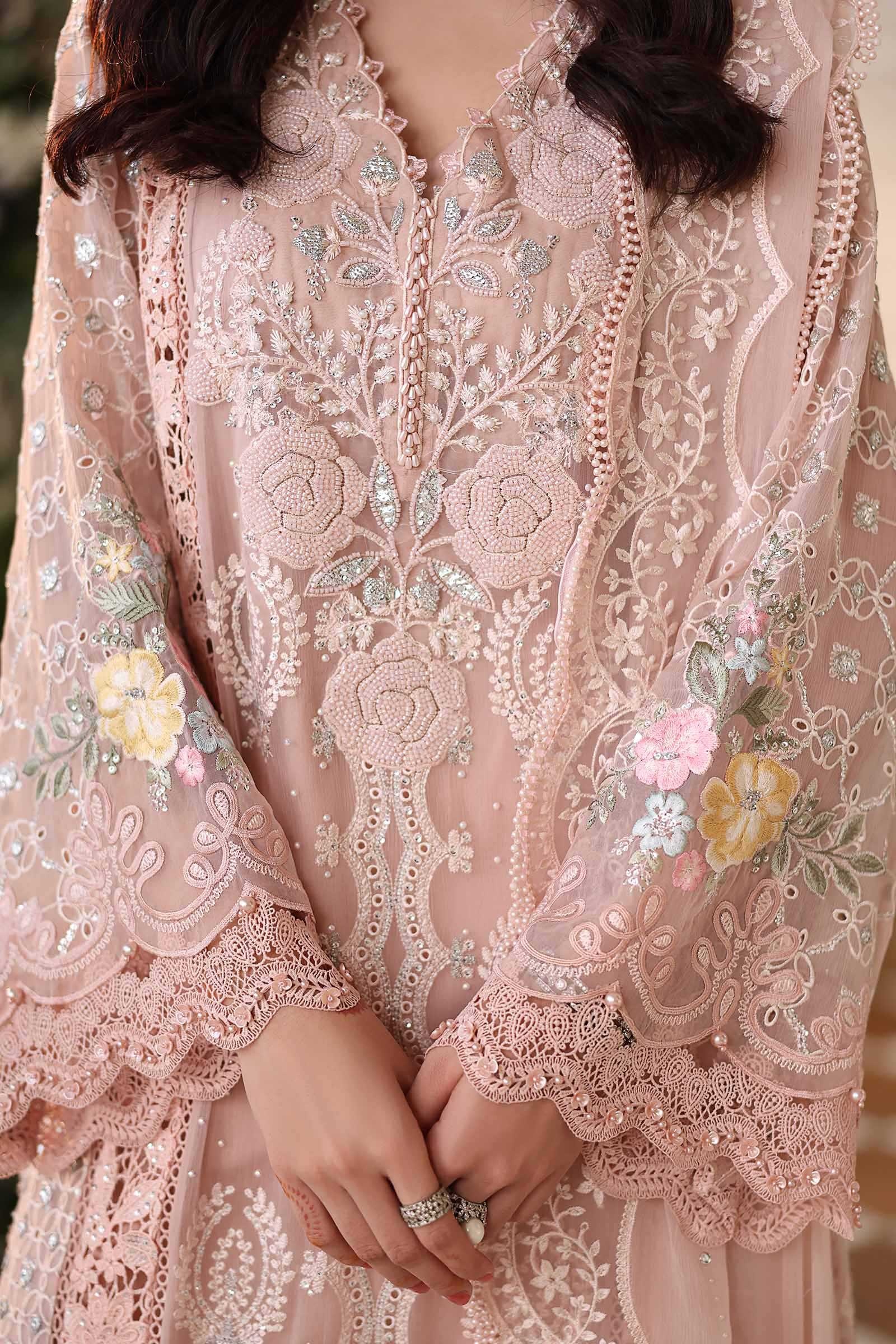 MARIA B Embroidered Chiffon clothing in pink tones.